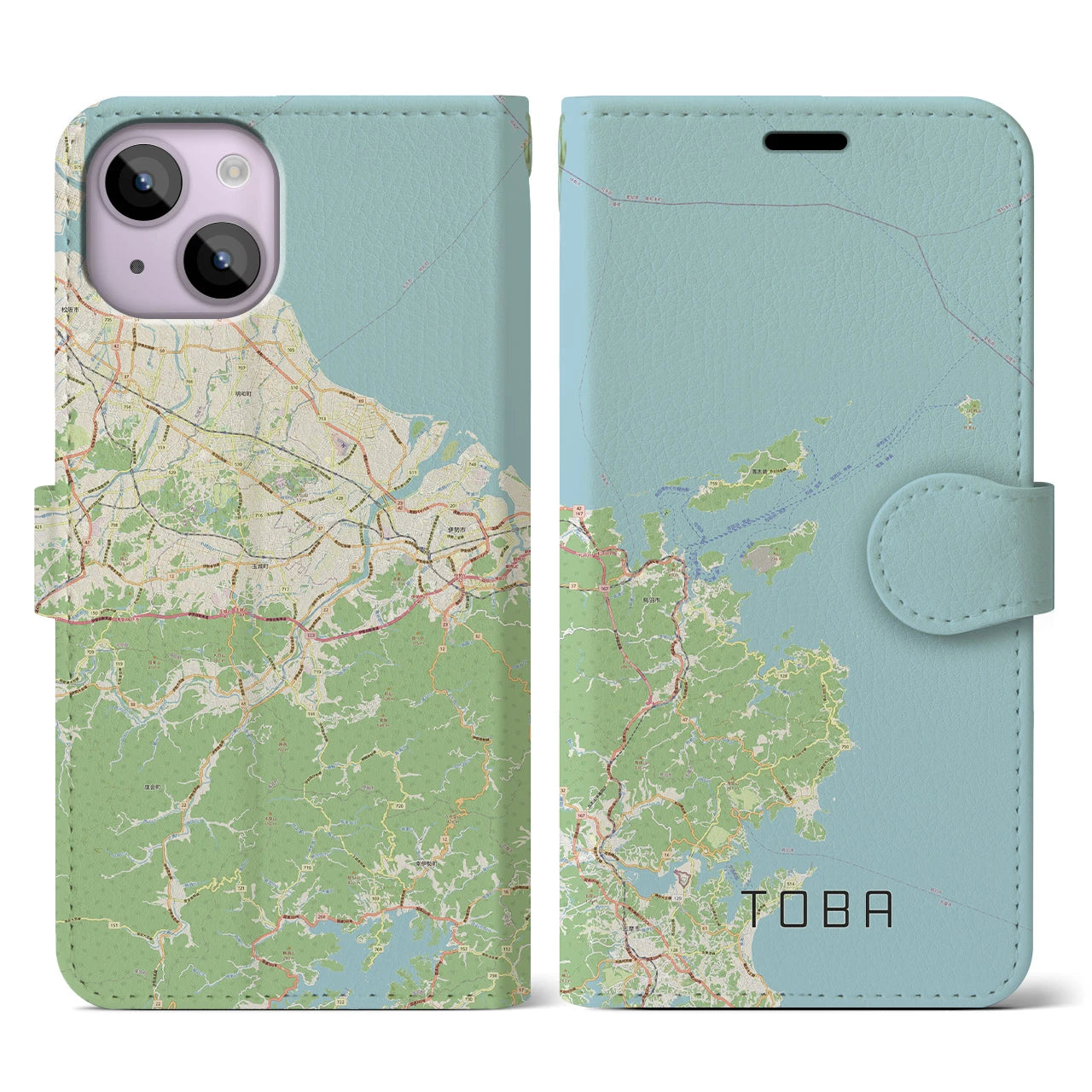 【鳥羽】地図柄iPhoneケース（手帳両面タイプ・ナチュラル）iPhone 14 用