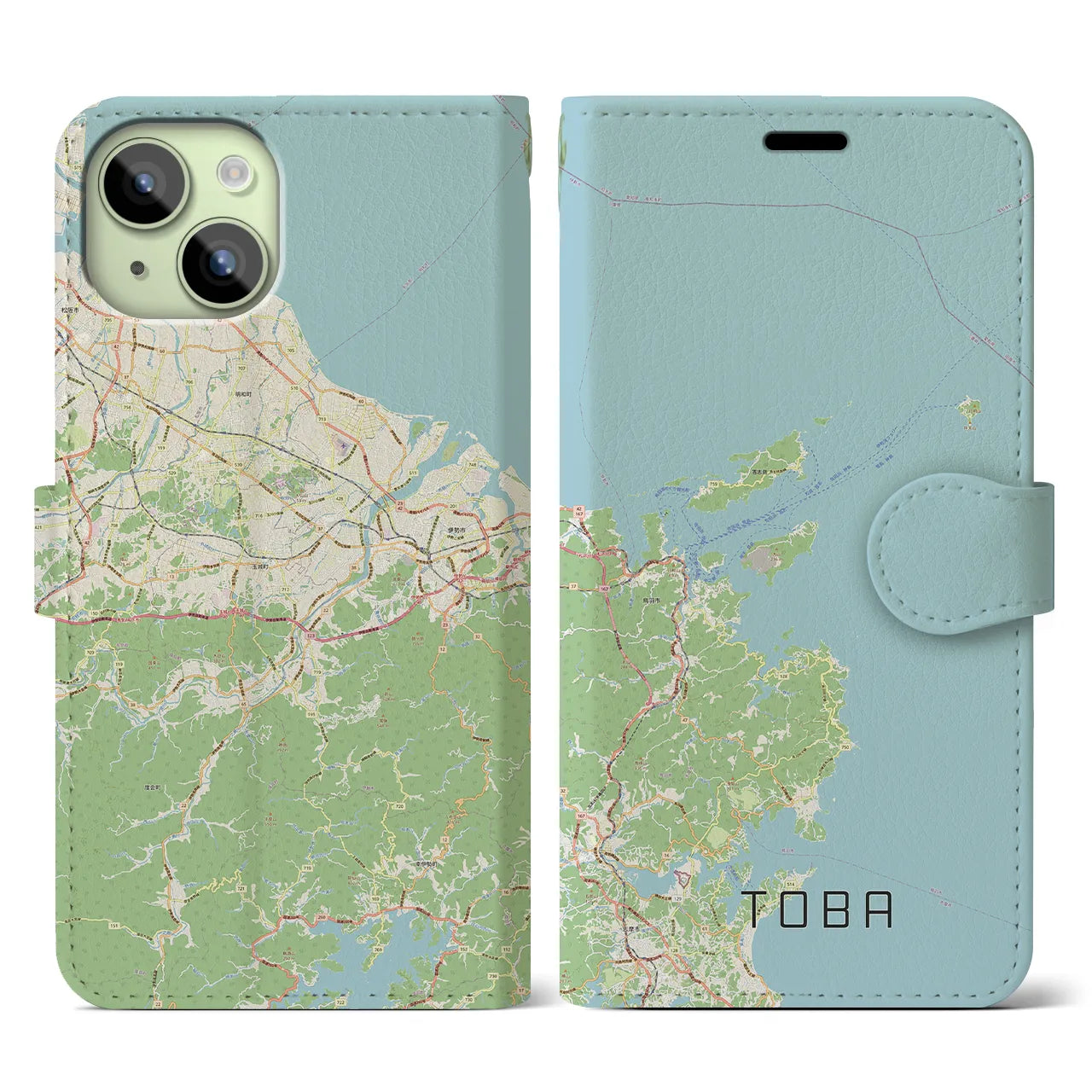 【鳥羽】地図柄iPhoneケース（手帳両面タイプ・ナチュラル）iPhone 15 用