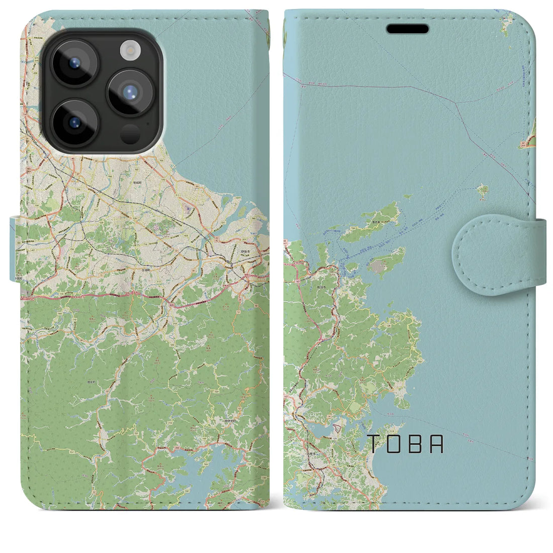 【鳥羽】地図柄iPhoneケース（手帳両面タイプ・ナチュラル）iPhone 15 Pro Max 用