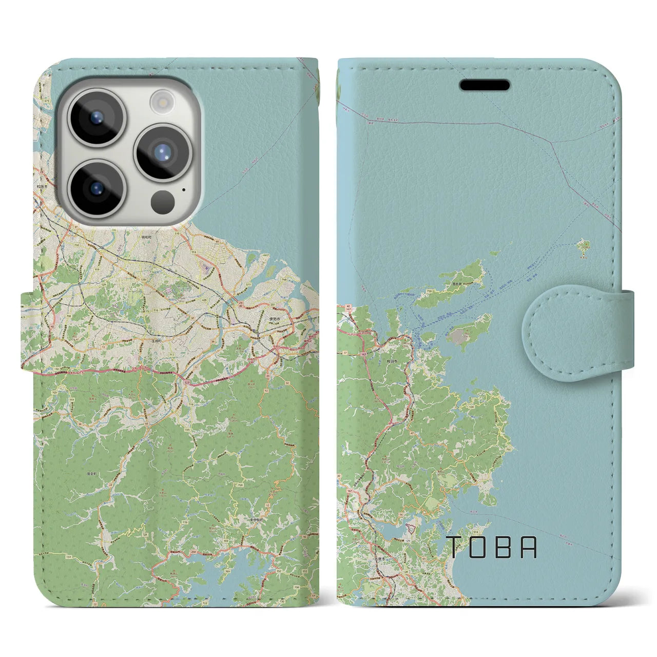 【鳥羽】地図柄iPhoneケース（手帳両面タイプ・ナチュラル）iPhone 15 Pro 用