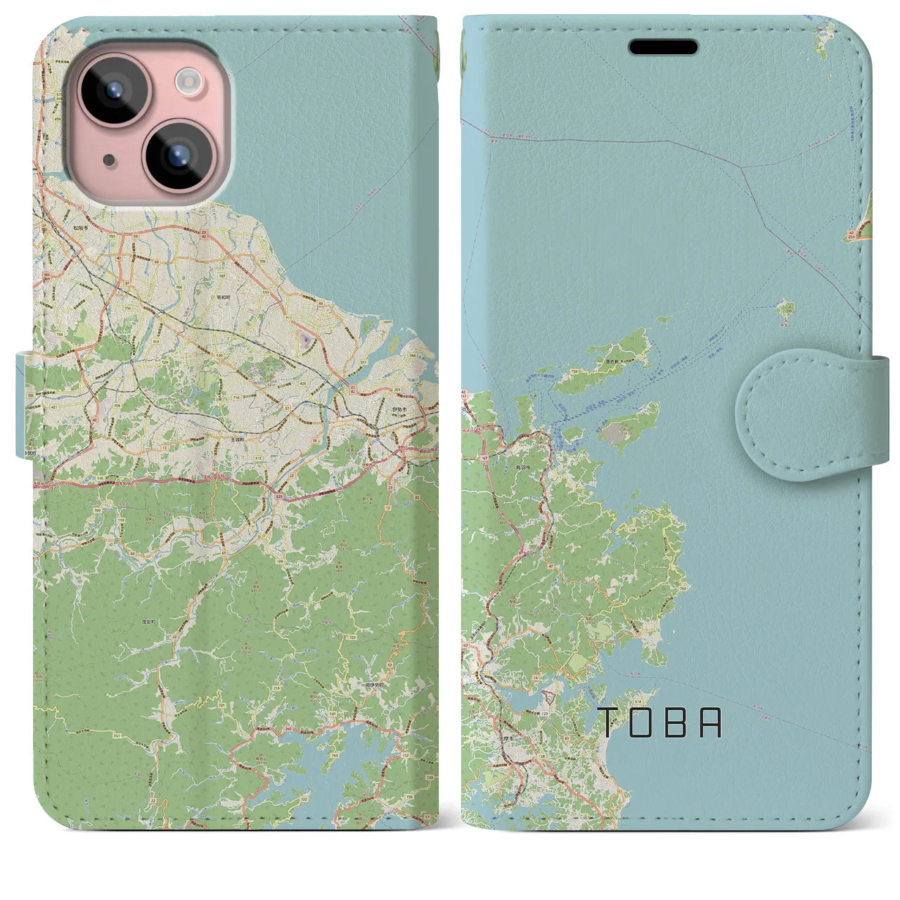 【鳥羽】地図柄iPhoneケース（手帳両面タイプ・ナチュラル）iPhone 15 Plus 用