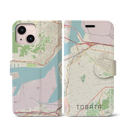 【戸畑（福岡県）】地図柄iPhoneケース（手帳タイプ）ナチュラル・iPhone 13 mini 用