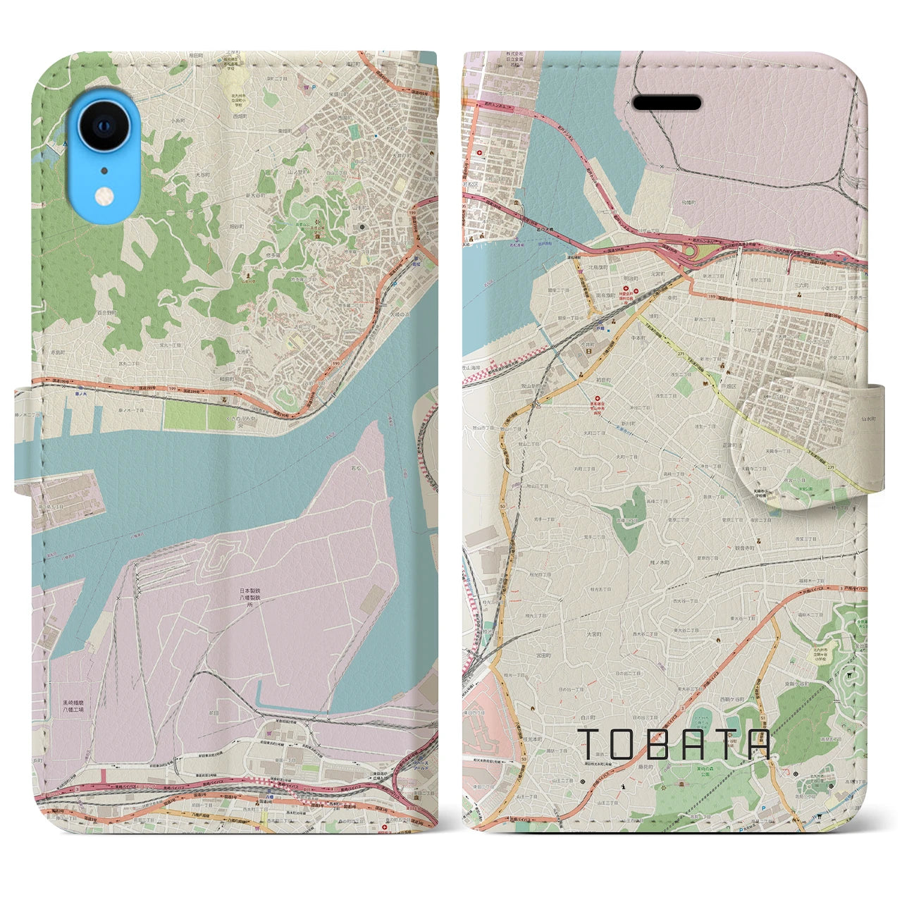 【戸畑】地図柄iPhoneケース（手帳両面タイプ・ナチュラル）iPhone XR 用