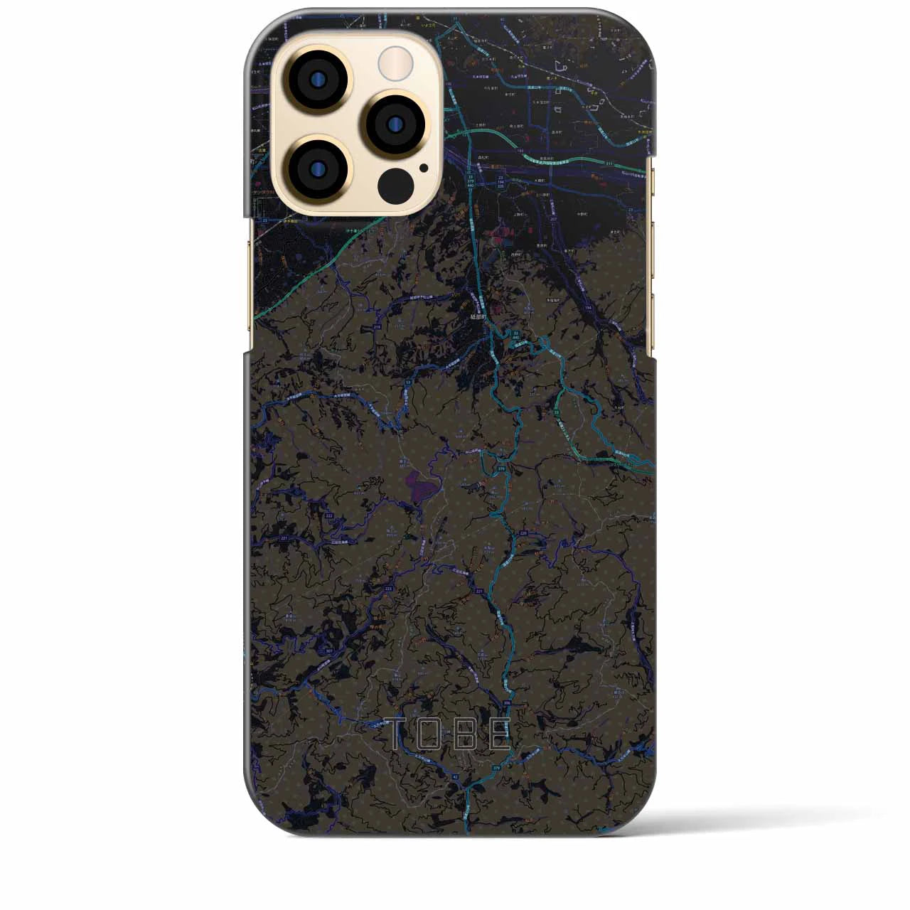 【砥部】地図柄iPhoneケース（バックカバータイプ・ブラック）iPhone 12 Pro Max 用