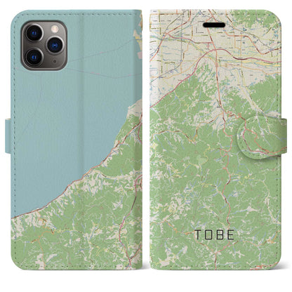 【砥部（愛媛県）】地図柄iPhoneケース（手帳タイプ）ナチュラル・iPhone 11 Pro Max 用