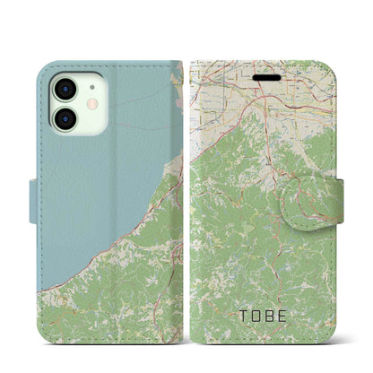 【砥部（愛媛県）】地図柄iPhoneケース（手帳タイプ）ナチュラル・iPhone 12 mini 用