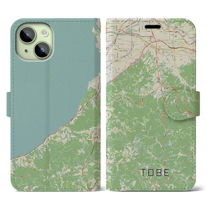 【砥部（愛媛県）】地図柄iPhoneケース（手帳タイプ）ナチュラル・iPhone 15 用