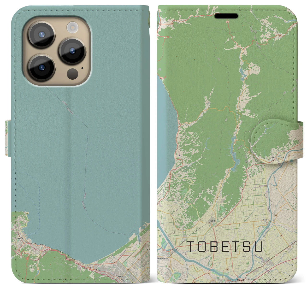 【当別】地図柄iPhoneケース（手帳両面タイプ・ナチュラル）iPhone 14 Pro Max 用