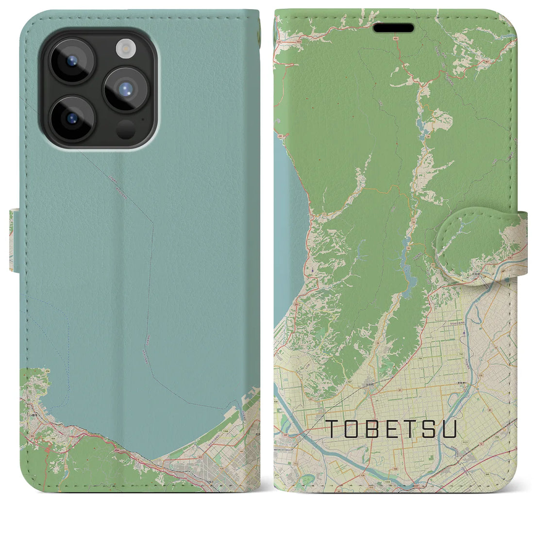 【当別】地図柄iPhoneケース（手帳両面タイプ・ナチュラル）iPhone 15 Pro Max 用