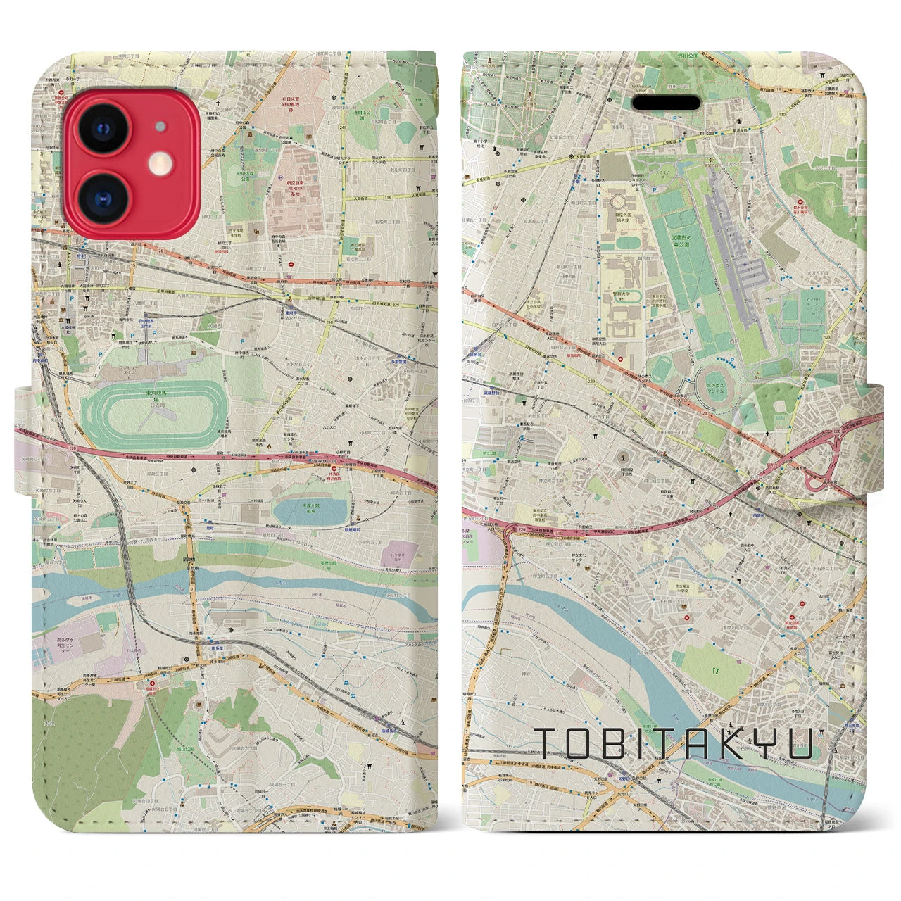 【飛田給】地図柄iPhoneケース（手帳両面タイプ・ナチュラル）iPhone 11 用