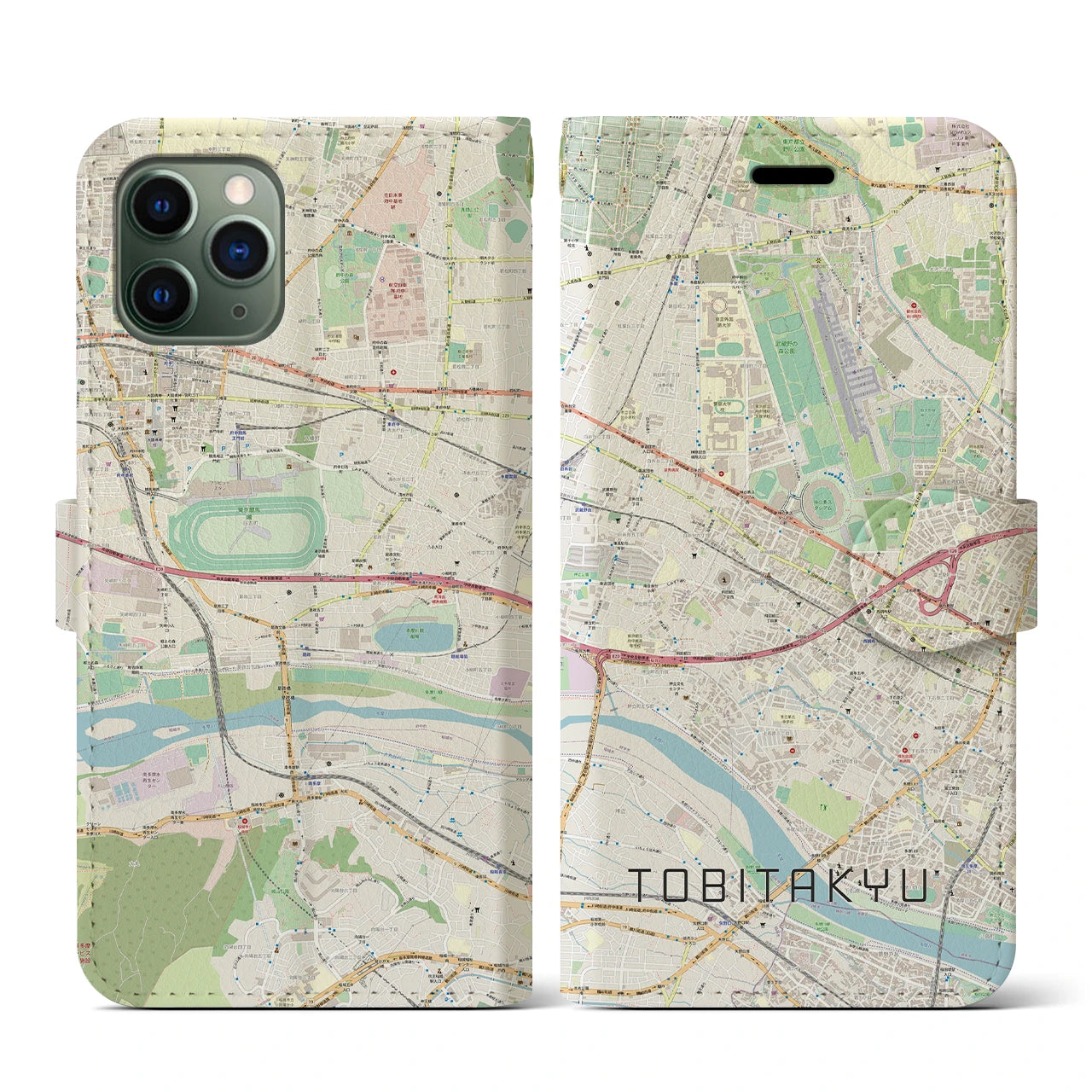 【飛田給】地図柄iPhoneケース（手帳両面タイプ・ナチュラル）iPhone 11 Pro 用