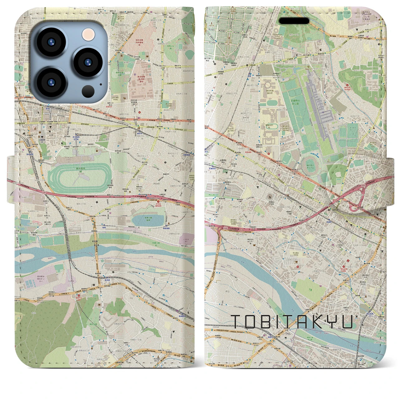 【飛田給】地図柄iPhoneケース（手帳両面タイプ・ナチュラル）iPhone 13 Pro Max 用