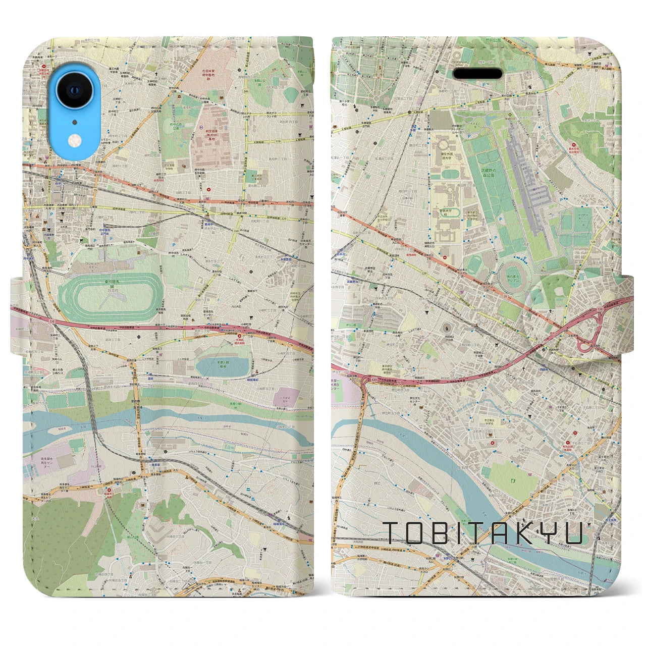 【飛田給】地図柄iPhoneケース（手帳両面タイプ・ナチュラル）iPhone XR 用