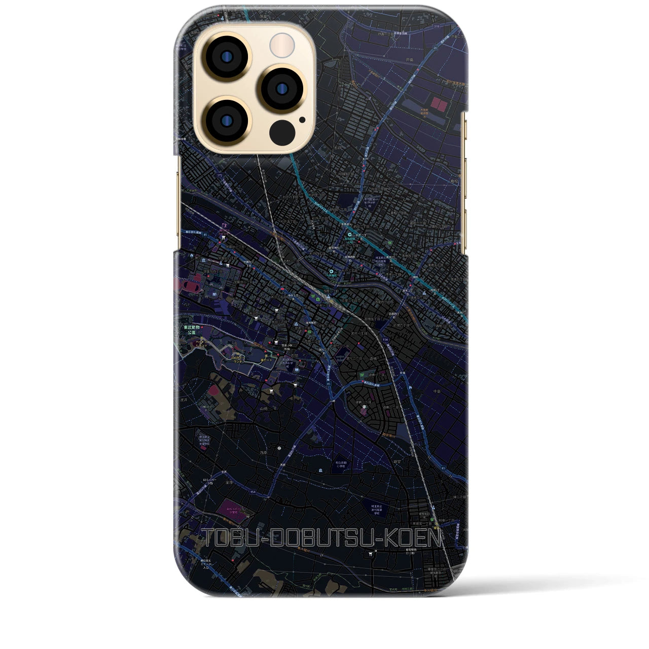 【東武動物公園】地図柄iPhoneケース（バックカバータイプ・ブラック）iPhone 12 Pro Max 用