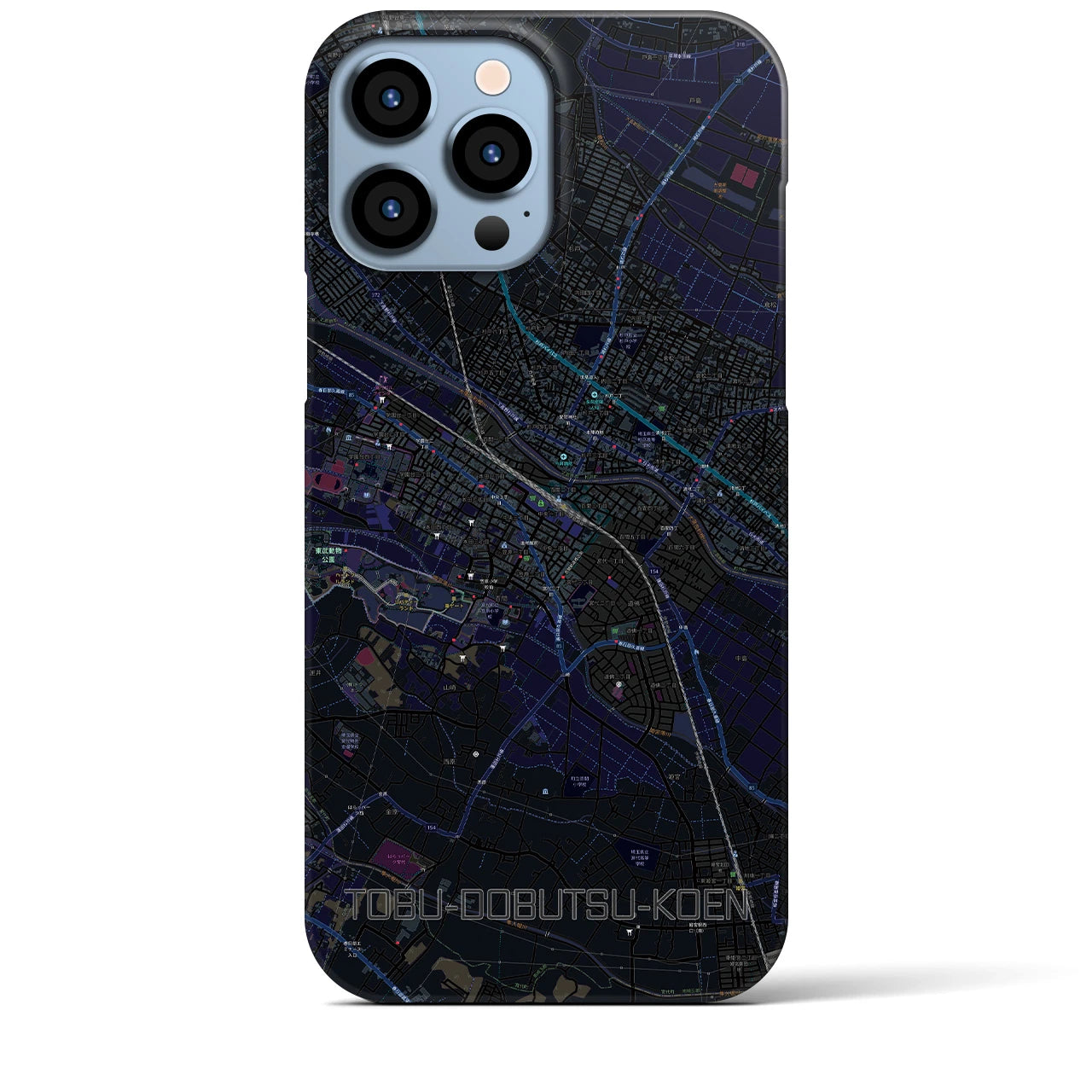 【東武動物公園】地図柄iPhoneケース（バックカバータイプ・ブラック）iPhone 13 Pro Max 用