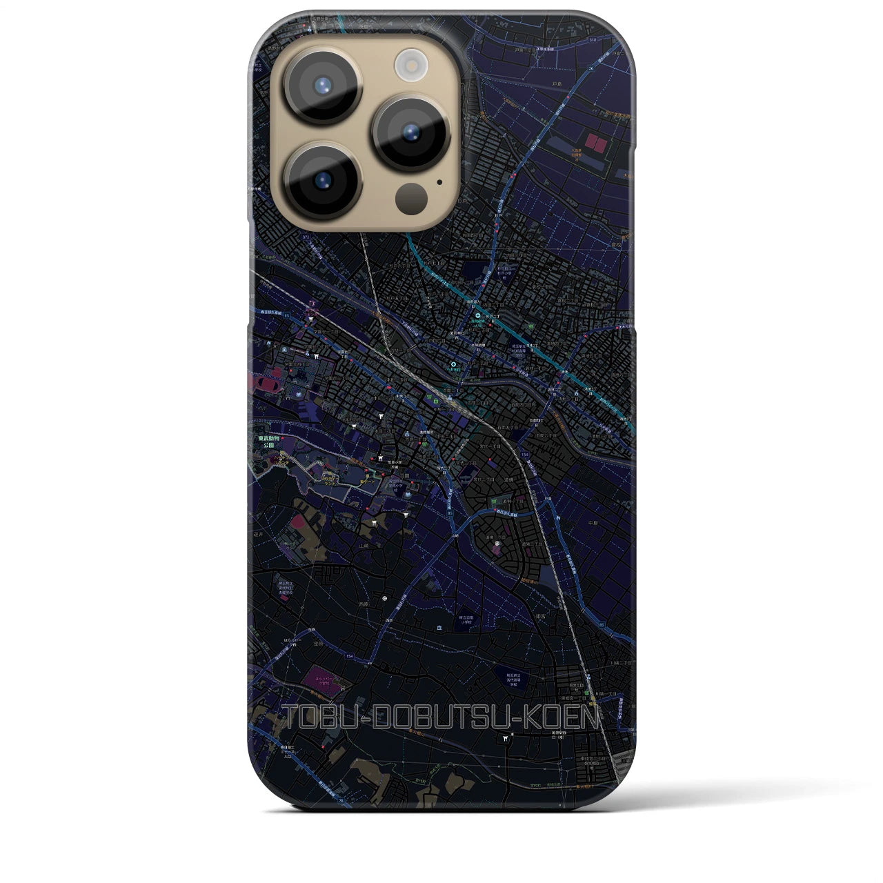 【東武動物公園】地図柄iPhoneケース（バックカバータイプ・ブラック）iPhone 14 Pro Max 用
