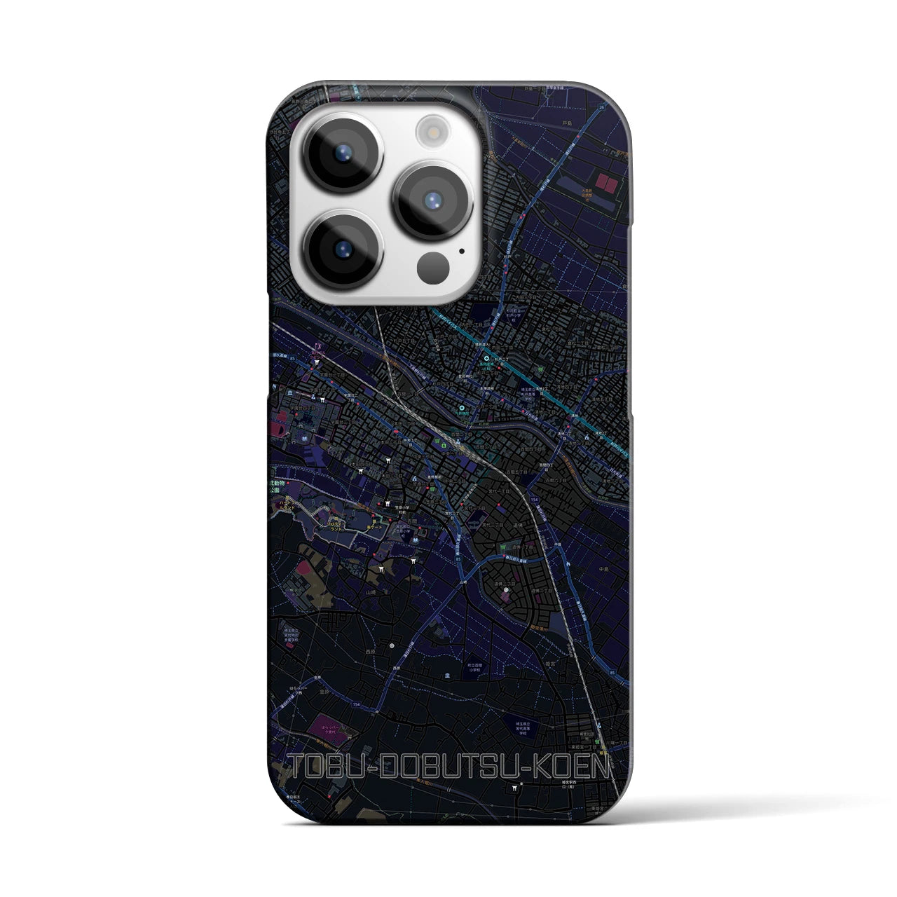 【東武動物公園】地図柄iPhoneケース（バックカバータイプ・ブラック）iPhone 14 Pro 用