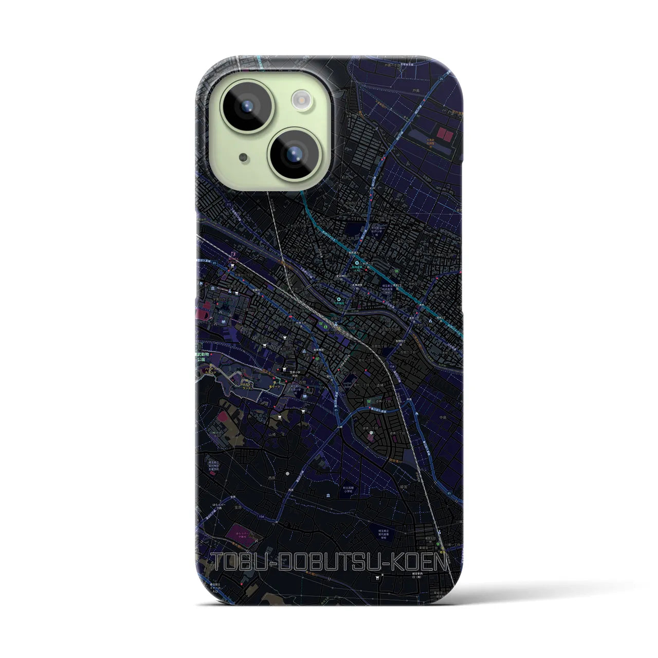 【東武動物公園】地図柄iPhoneケース（バックカバータイプ・ブラック）iPhone 15 用