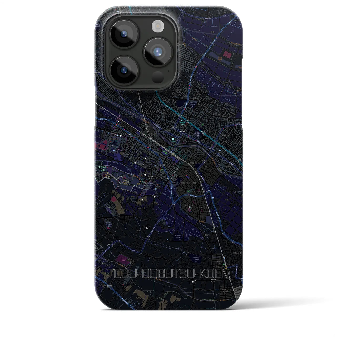 【東武動物公園】地図柄iPhoneケース（バックカバータイプ・ブラック）iPhone 15 Pro Max 用