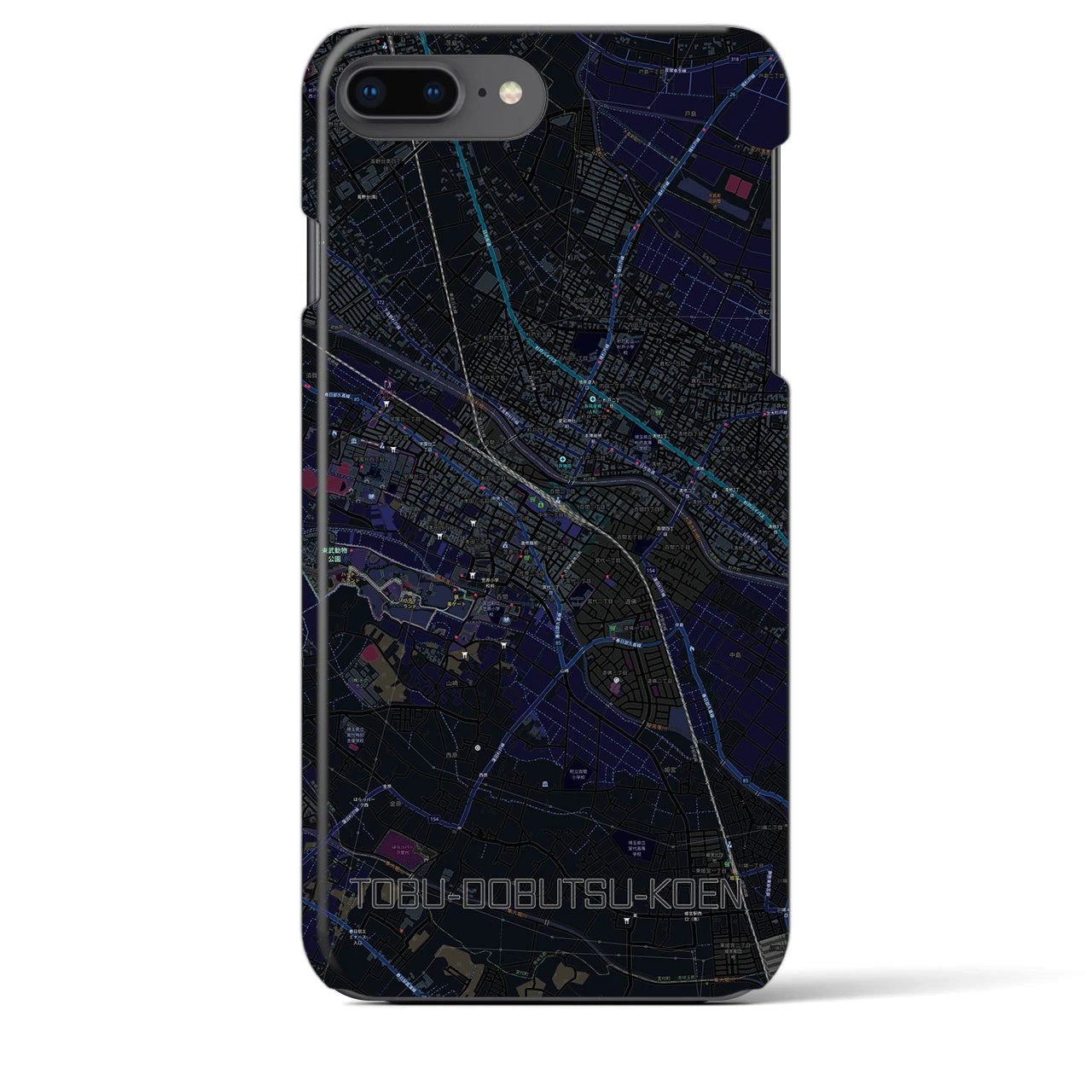 【東武動物公園】地図柄iPhoneケース（バックカバータイプ・ブラック）iPhone 8Plus /7Plus / 6sPlus / 6Plus 用