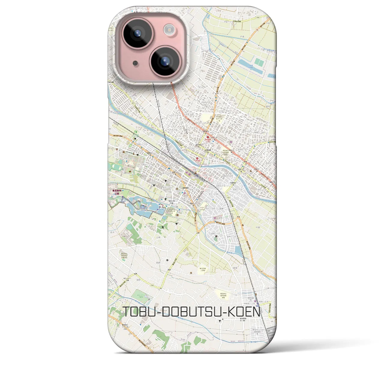 【東武動物公園】地図柄iPhoneケース（バックカバータイプ・ナチュラル）iPhone 15 Plus 用