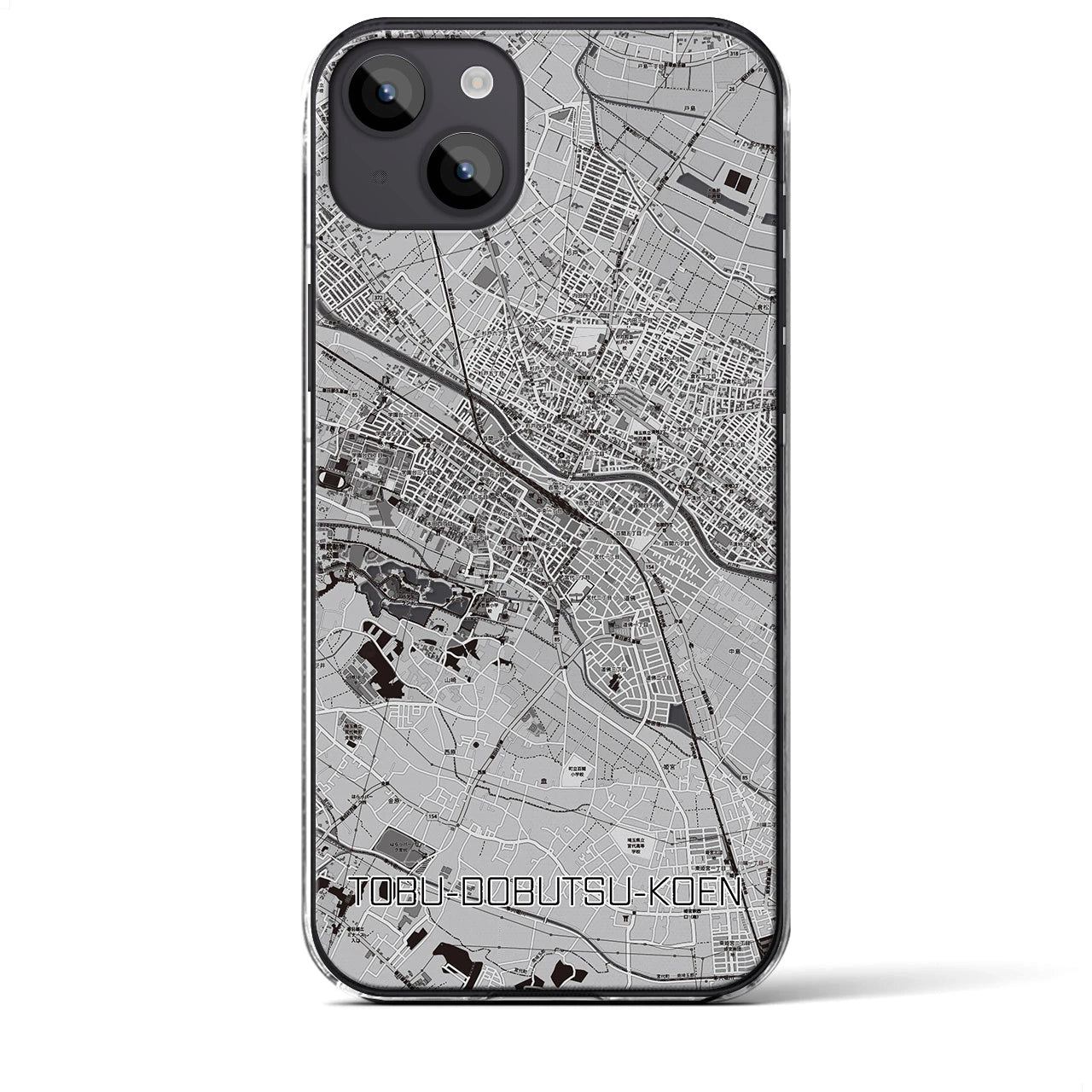 【東武動物公園】地図柄iPhoneケース（クリアタイプ・モノトーン）iPhone 14 Plus 用