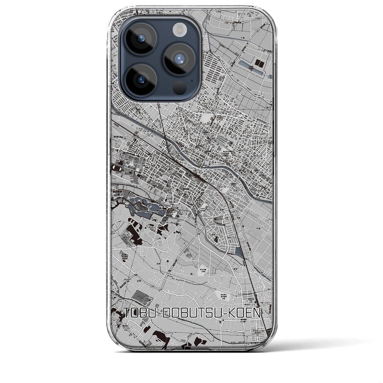【東武動物公園】地図柄iPhoneケース（クリアタイプ・モノトーン）iPhone 15 Pro Max 用