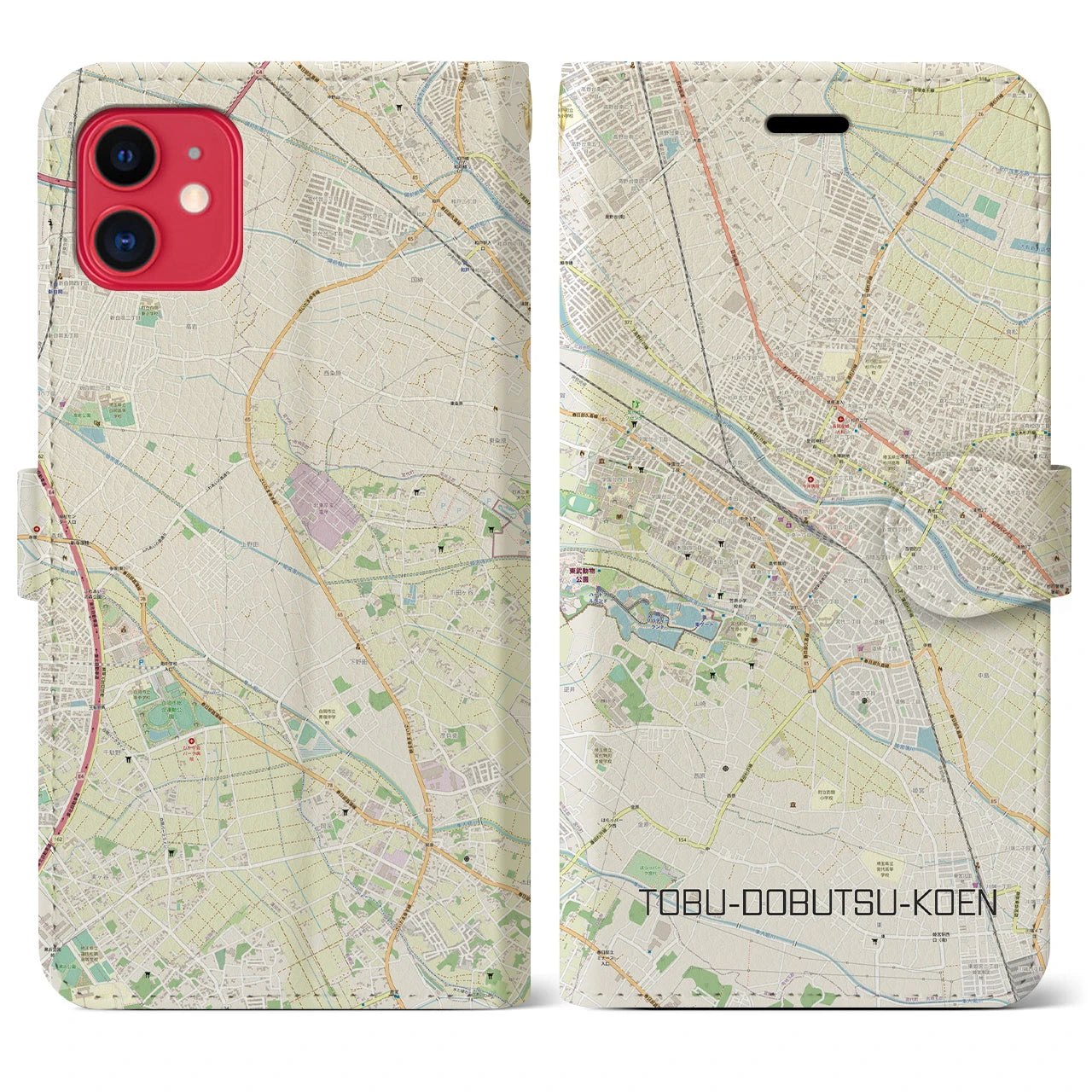 【東武動物公園】地図柄iPhoneケース（手帳両面タイプ・ナチュラル）iPhone 11 用
