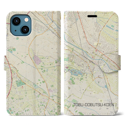 【東武動物公園】地図柄iPhoneケース（手帳両面タイプ・ナチュラル）iPhone 13 用