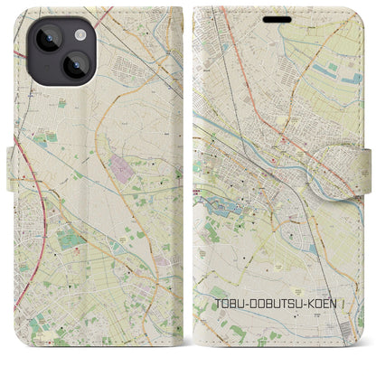 【東武動物公園】地図柄iPhoneケース（手帳両面タイプ・ナチュラル）iPhone 14 Plus 用