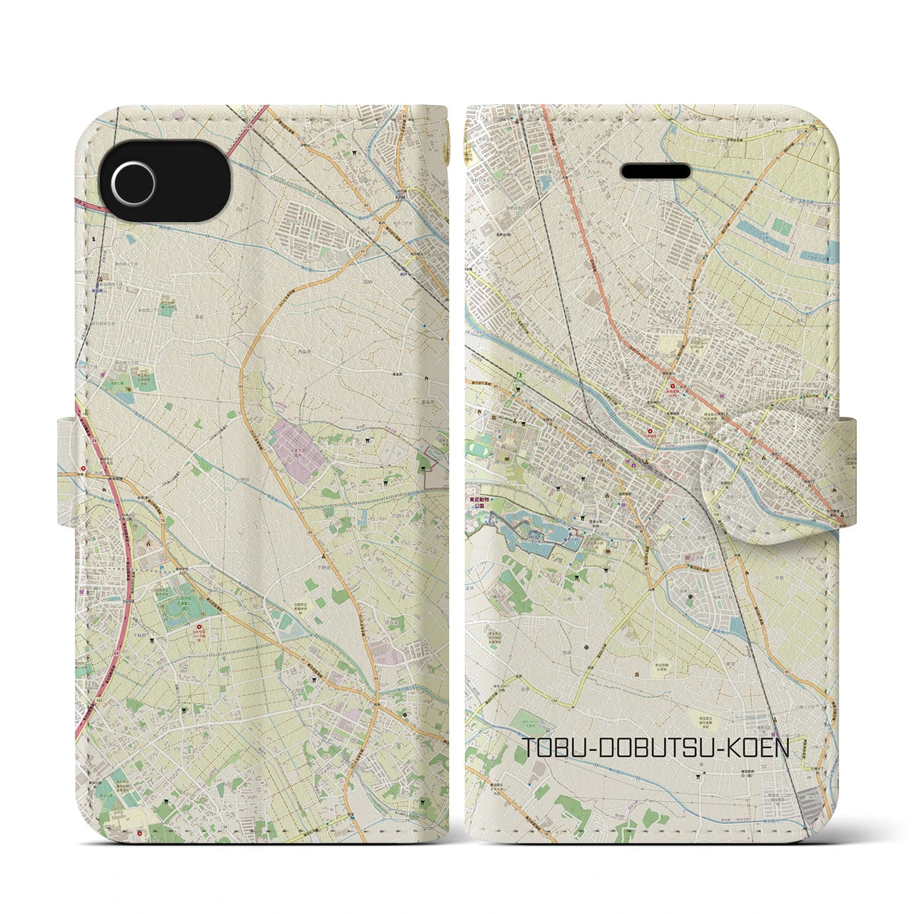 【東武動物公園】地図柄iPhoneケース（手帳両面タイプ・ナチュラル）iPhone SE（第3 / 第2世代） / 8 / 7 / 6s / 6 用