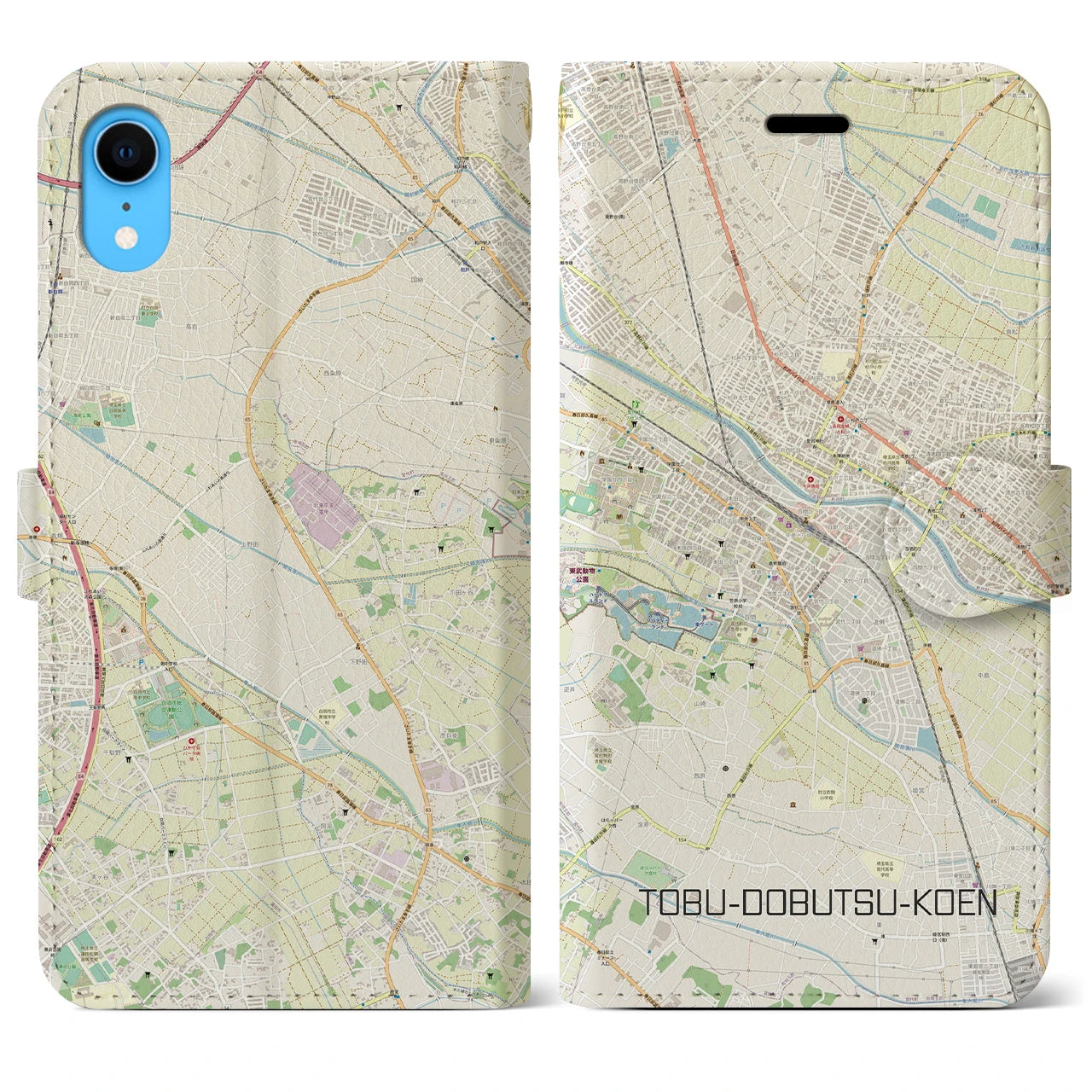 【東武動物公園】地図柄iPhoneケース（手帳両面タイプ・ナチュラル）iPhone XR 用