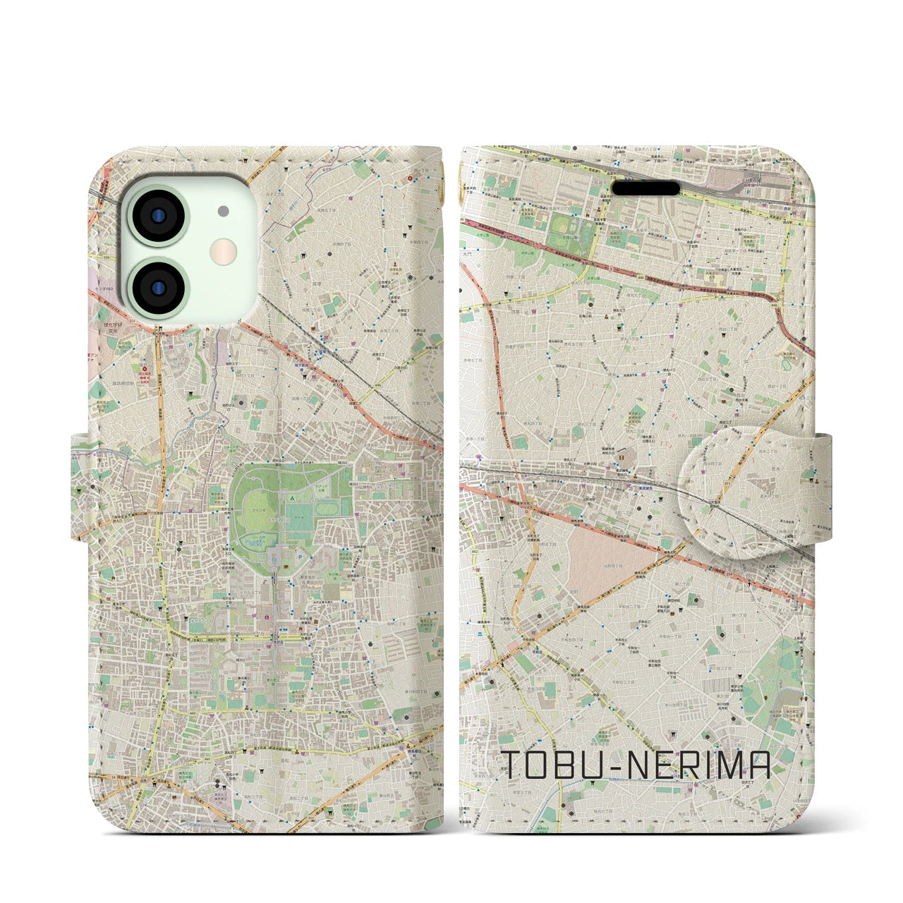 【東武練馬】地図柄iPhoneケース（手帳両面タイプ・ナチュラル）iPhone 12 mini 用