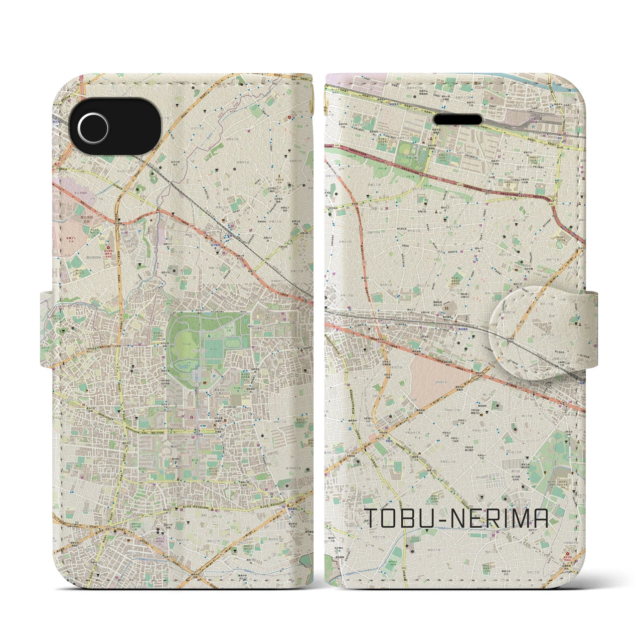 【東武練馬】地図柄iPhoneケース（手帳両面タイプ・ナチュラル）iPhone SE（第3 / 第2世代） / 8 / 7 / 6s / 6 用
