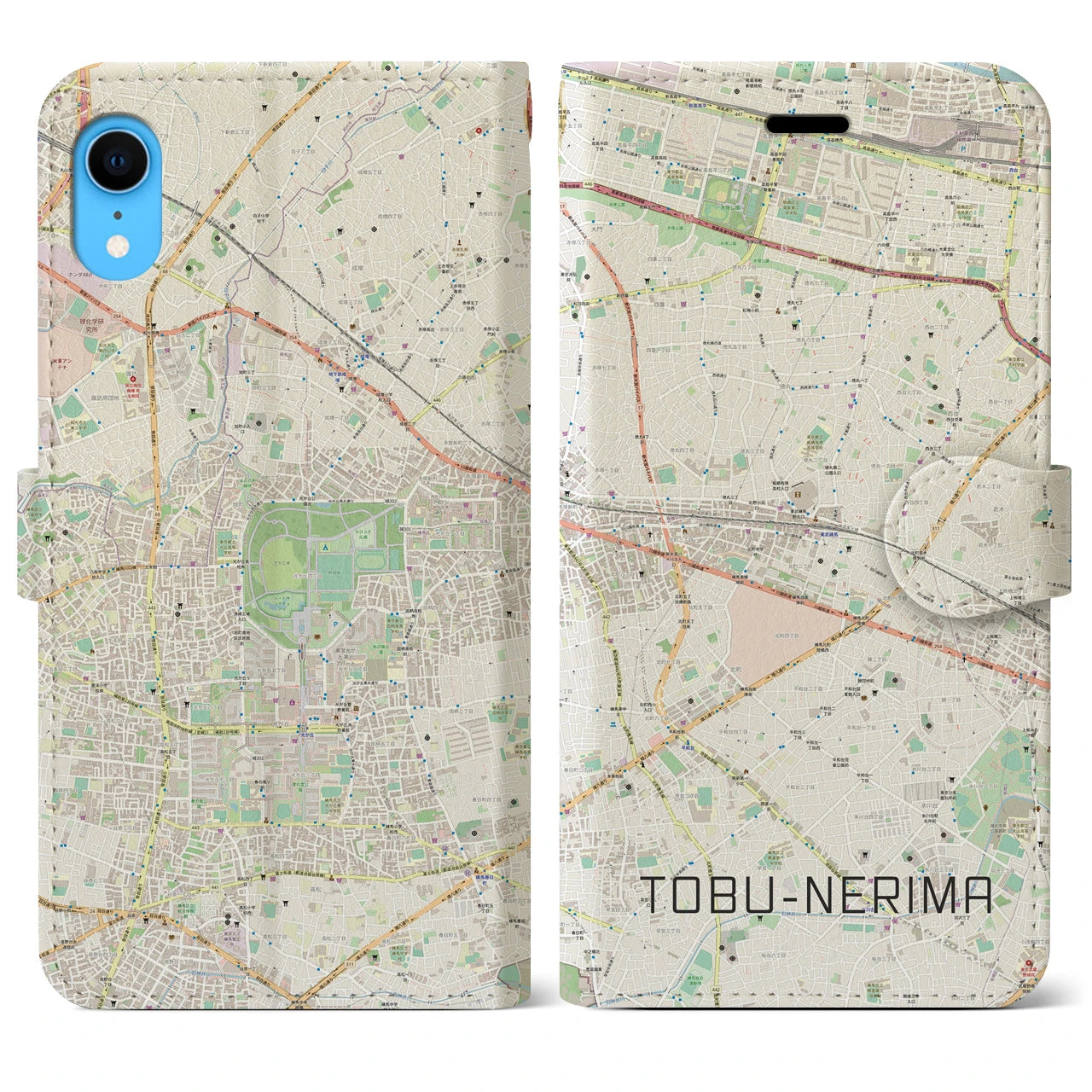 【東武練馬】地図柄iPhoneケース（手帳両面タイプ・ナチュラル）iPhone XR 用