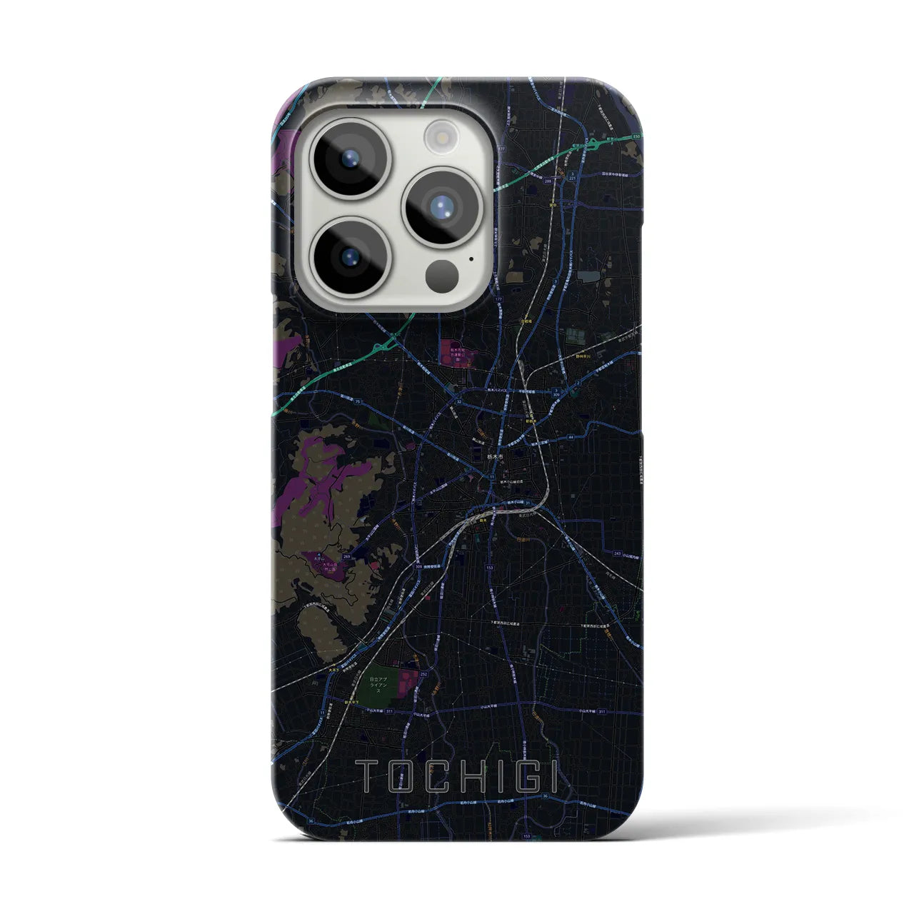 【栃木】地図柄iPhoneケース（バックカバータイプ・ブラック）iPhone 15 Pro 用