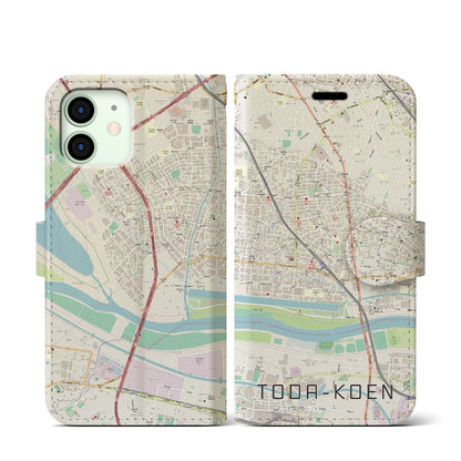 【戸田公園（埼玉県）】地図柄iPhoneケース（手帳タイプ）ナチュラル・iPhone 12 mini 用