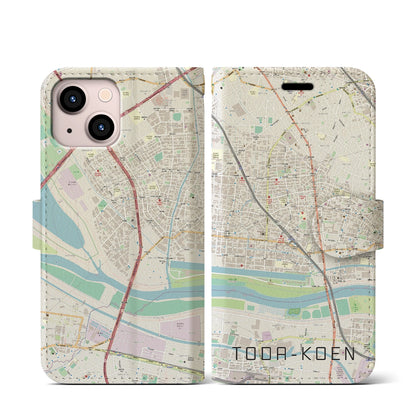 【戸田公園（埼玉県）】地図柄iPhoneケース（手帳タイプ）ナチュラル・iPhone 13 mini 用