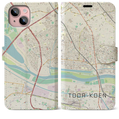 【戸田公園（埼玉県）】地図柄iPhoneケース（手帳タイプ）ナチュラル・iPhone 15 Plus 用