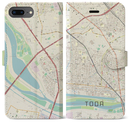 【戸田（埼玉県）】地図柄iPhoneケース（手帳タイプ）ナチュラル・iPhone 8Plus /7Plus / 6sPlus / 6Plus 用