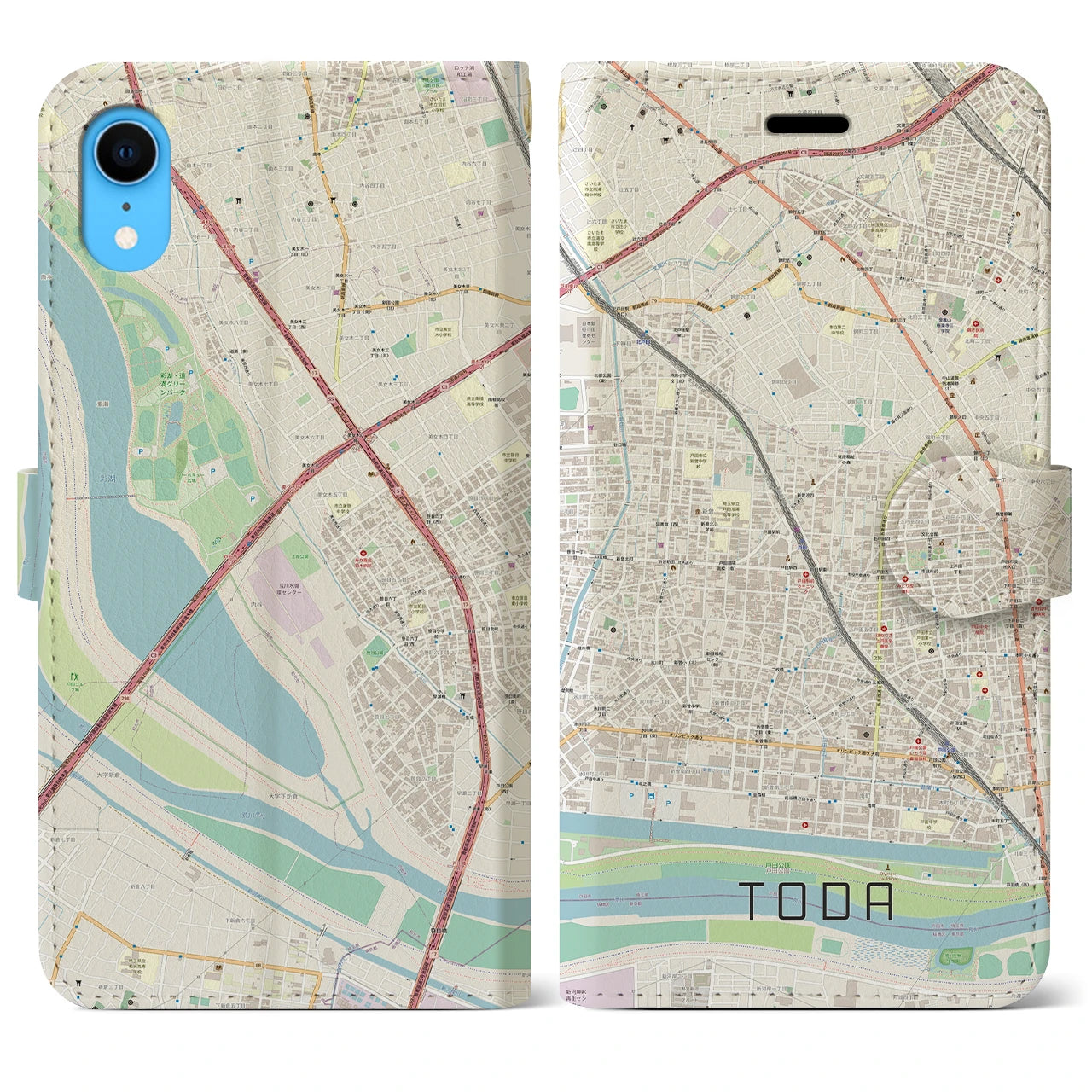 【戸田】地図柄iPhoneケース（手帳両面タイプ・ナチュラル）iPhone XR 用