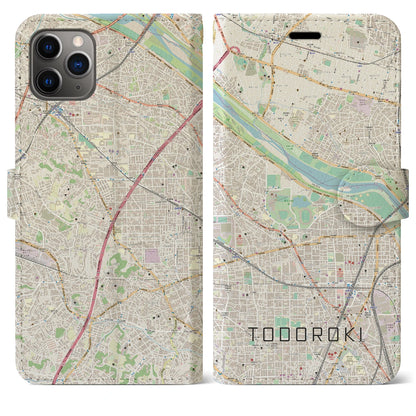 【等々力（神奈川県）】地図柄iPhoneケース（手帳タイプ）ナチュラル・iPhone 11 Pro Max 用
