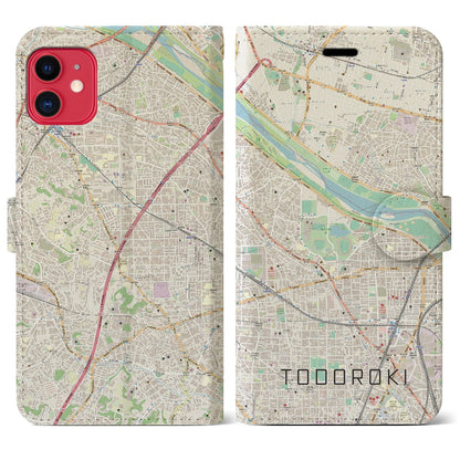 【等々力（神奈川県）】地図柄iPhoneケース（手帳タイプ）ナチュラル・iPhone 11 用