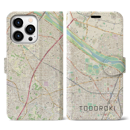 【等々力（神奈川県）】地図柄iPhoneケース（手帳タイプ）ナチュラル・iPhone 13 Pro 用