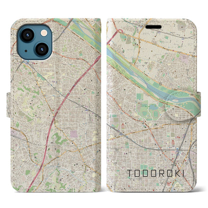 【等々力（神奈川県）】地図柄iPhoneケース（手帳タイプ）ナチュラル・iPhone 13 用