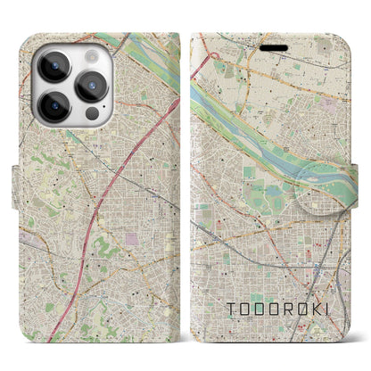 【等々力（神奈川県）】地図柄iPhoneケース（手帳タイプ）ナチュラル・iPhone 14 Pro 用