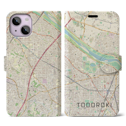 【等々力（神奈川県）】地図柄iPhoneケース（手帳タイプ）ナチュラル・iPhone 14 用