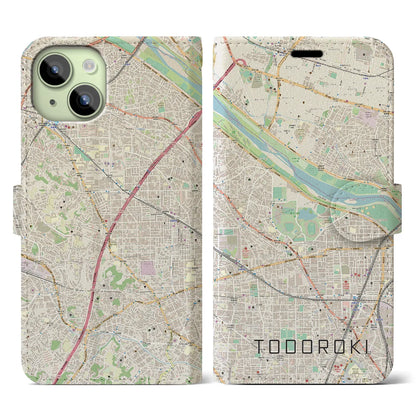 【等々力（神奈川県）】地図柄iPhoneケース（手帳タイプ）ナチュラル・iPhone 15 用