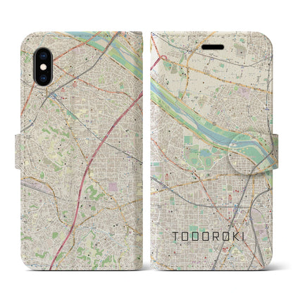 【等々力（神奈川県）】地図柄iPhoneケース（手帳タイプ）ナチュラル・iPhone XS / X 用