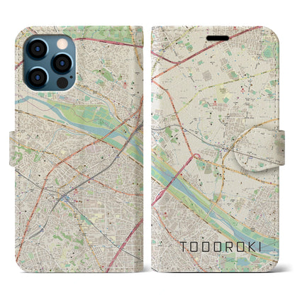 【等々力（東京都）】地図柄iPhoneケース（手帳タイプ）ナチュラル・iPhone 12 / 12 Pro 用